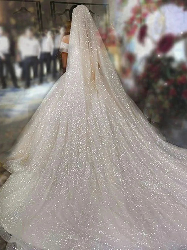 Voile de mariée scintillant blanc cassé, long de 3 m, une seule couche, style cathédrale de luxe