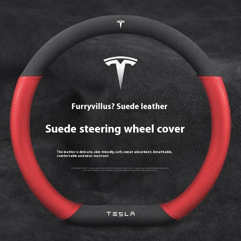 Housse de volant en cuir suédé antidérapant et respirant pour Tesla Model 3, Model Y, Model S, Model X Roadster- Accessoires auto