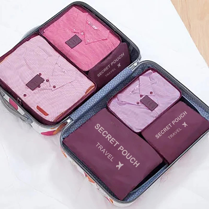 6 pièces/ensemble rose/bleu/gris sac de rangement de voyage grande capacité étanche bagages vêtements sous-vêtements sac de rangement sac avec fermeture éclair