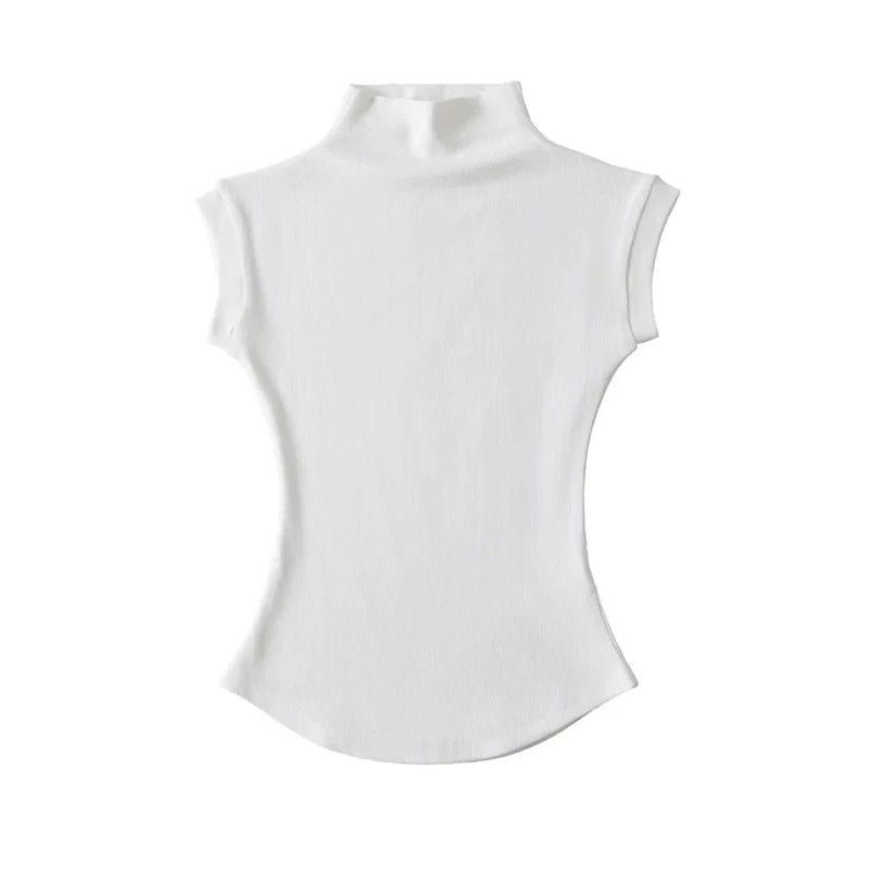 Femmes D'été Sexy Col Roulé Sans Manches T-Shirts Hauts Solide Slim Fit Pulls Casual T-shirts Chemises Femme Streetwear Bases T-Shirts