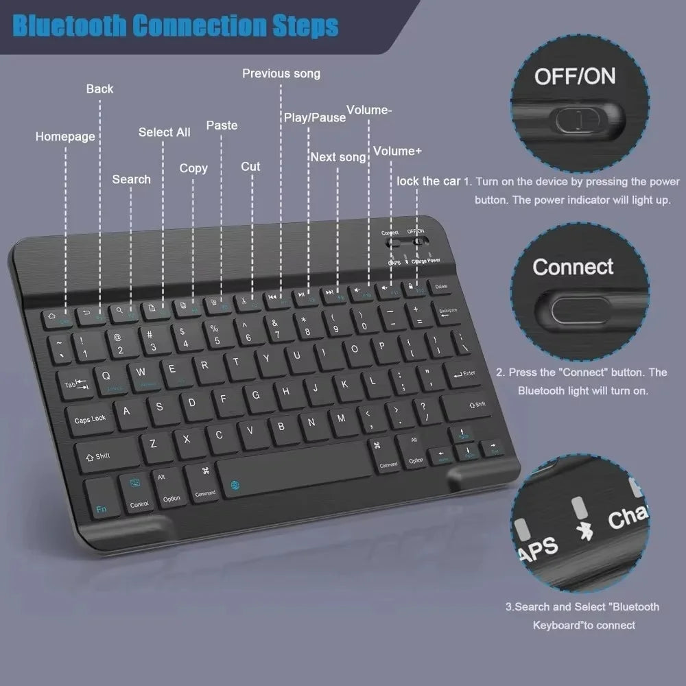7/10inch Bluetooth 5.1 Keyboard Mini Wireless Keyboard for iPad Pro Air Notebook Rechargeable Gaming Keyboard For Laptop Tablet