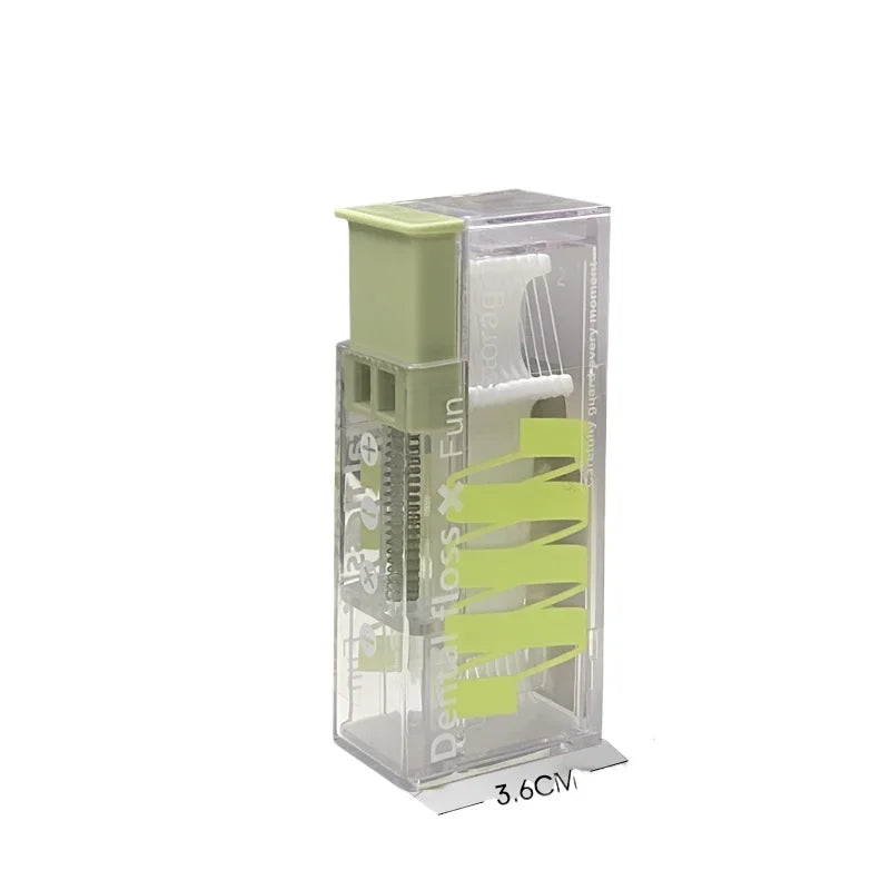 Portable Automatic Floss Dispenser with 10Pcs Press-on Disposable Flossing Sticks Oral Care Ejectable Floss Organizer