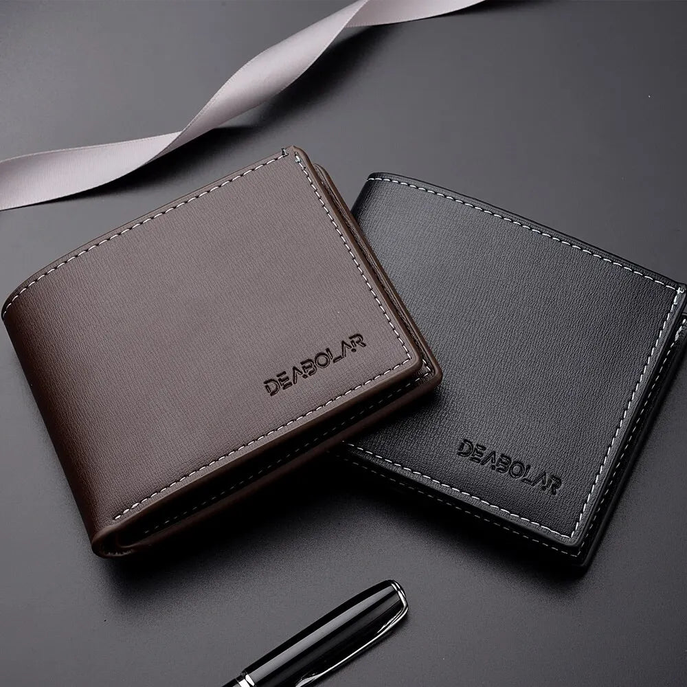 Portefeuille court en cuir Pu pour hommes, Style fin, pliable, pour jeunes hommes, porte-cartes de crédit