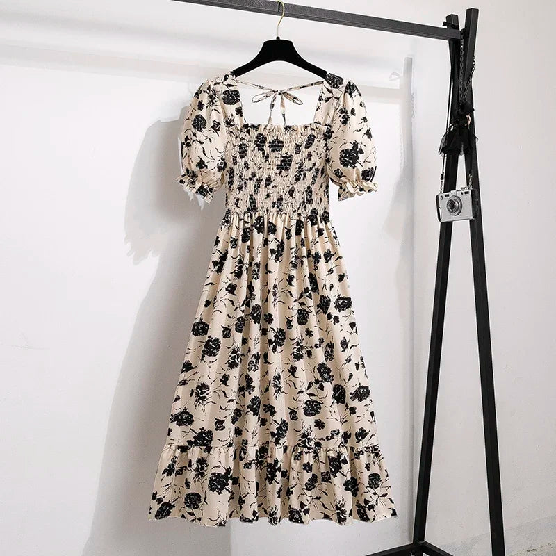 Robes en mousseline de soie pour femmes, mode femme, taille élastique, manches courtes, plissée, tenue décontractée, robes trapèze, printemps été