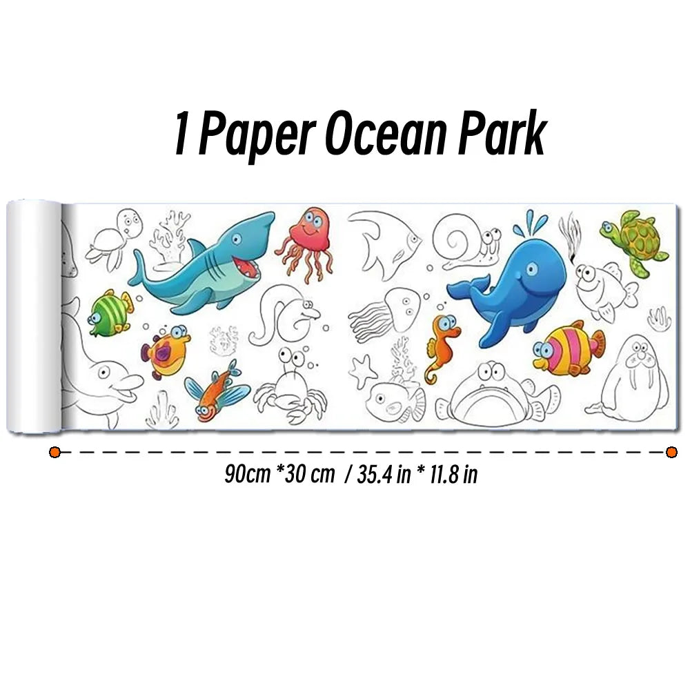 Rouleau de papier à colorier pour enfants, motif animaux, 90 cm, à découper et colorier soi-même. Idéal pour les activités manuelles et éducatives comme le graffiti ou le scrapbooking