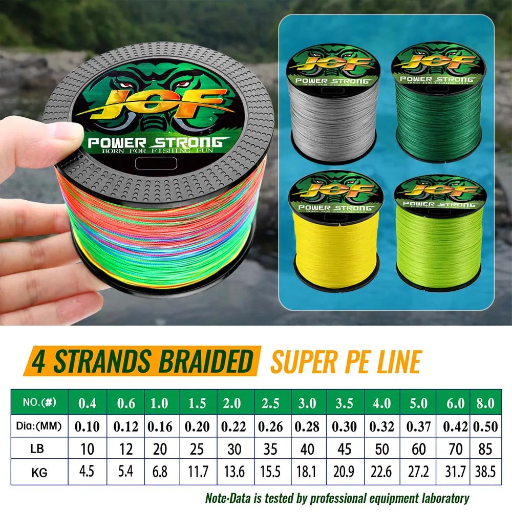 Ligne de pêche JOF 4 brins 300/100 m tressée en PE, ligne de pêche résistante multifilament durable, outil