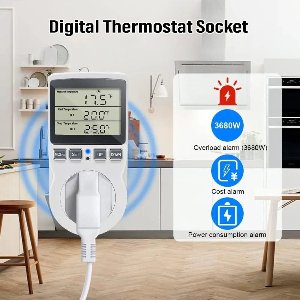 EU Plug Digital Temperature Controller Timer Socket Thermostat With Timer Switch Cooling Heating Temperature Sensor