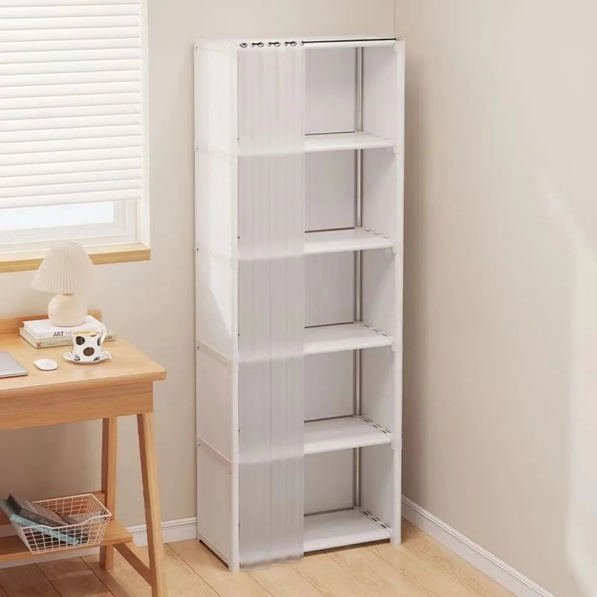 Armoire anti-poussière 6/5 niveaux, grande capacité, étagère de séparation, meuble de chambre à coucher, montage facile, meuble de rangement