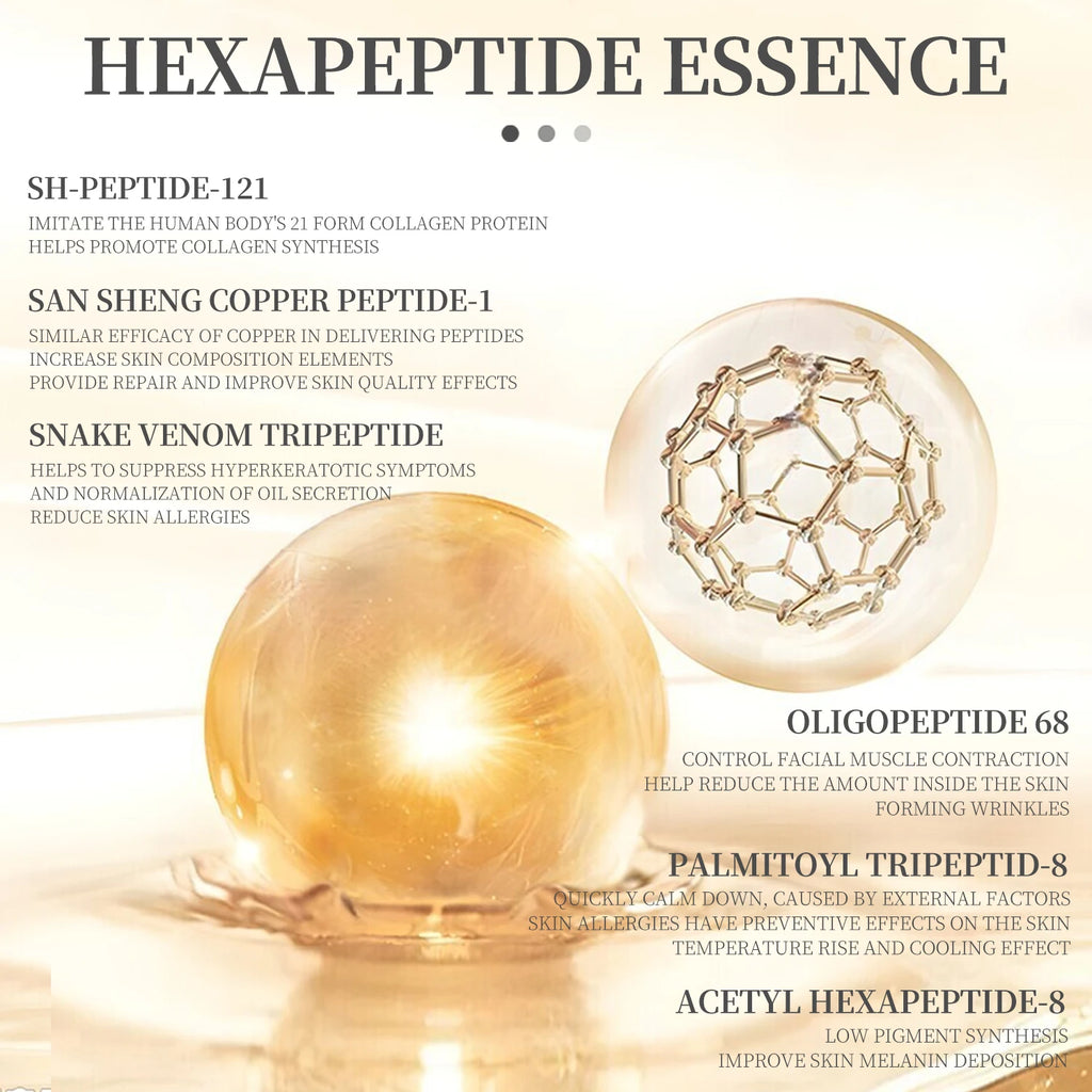 Coffret de soins du visage rafraîchissants à base d'essence de 6 peptides. Contient du collagène pour atténuer les ridules, illuminer le teint, hydrater et nourrir la peau