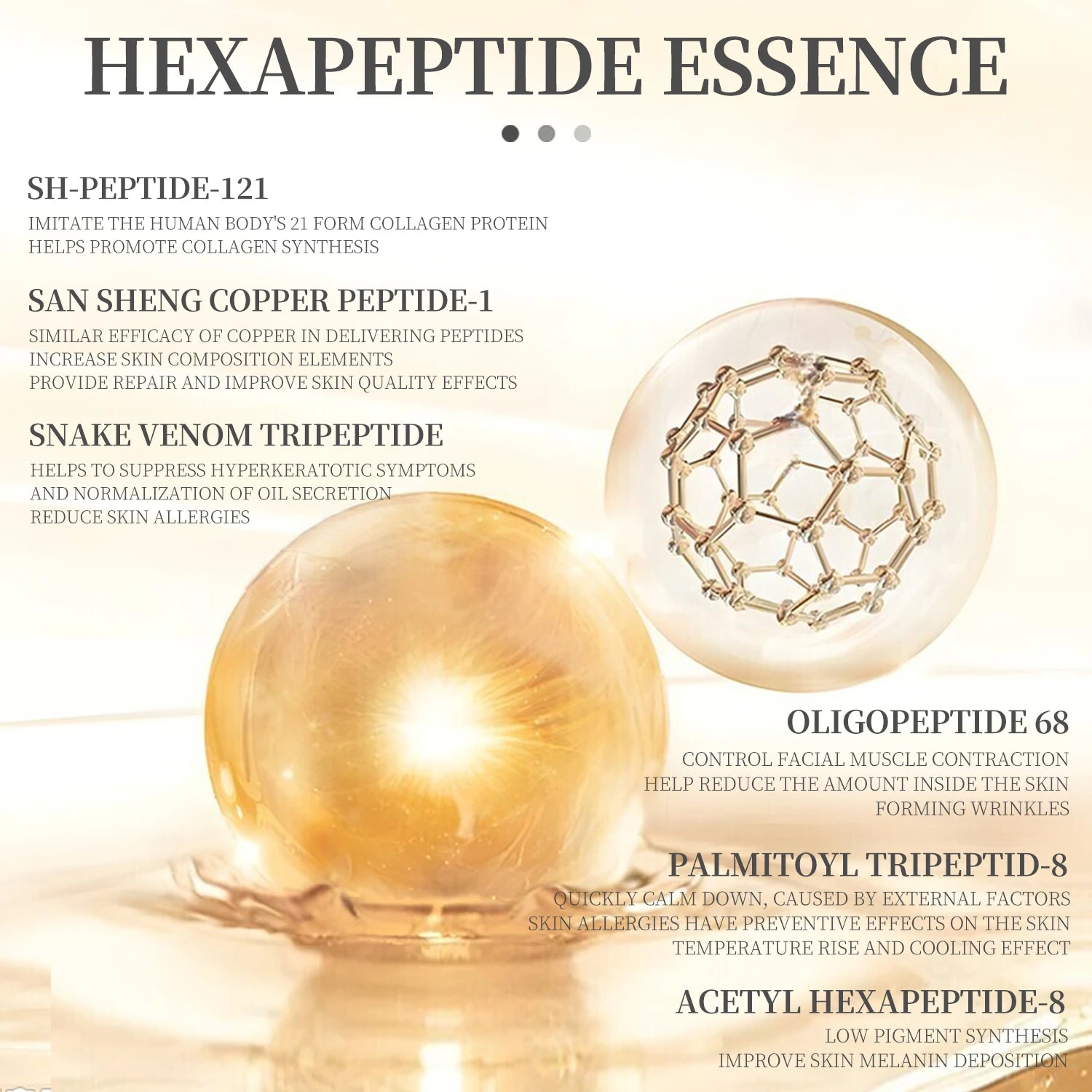 Coffret de soins du visage rafraîchissants à base d'essence de 6 peptides. Contient du collagène pour atténuer les ridules, illuminer le teint, hydrater et nourrir la peau