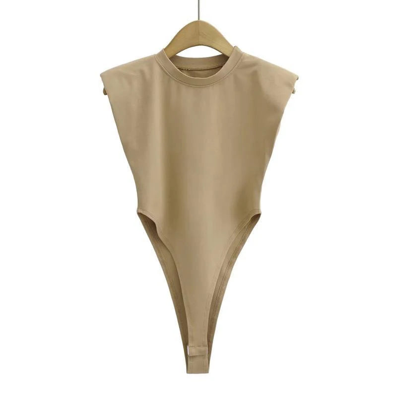 Sexy hauts femmes été une pièce moulante body rembourré épaule body noir sans manches body costumes pour femmes blanc