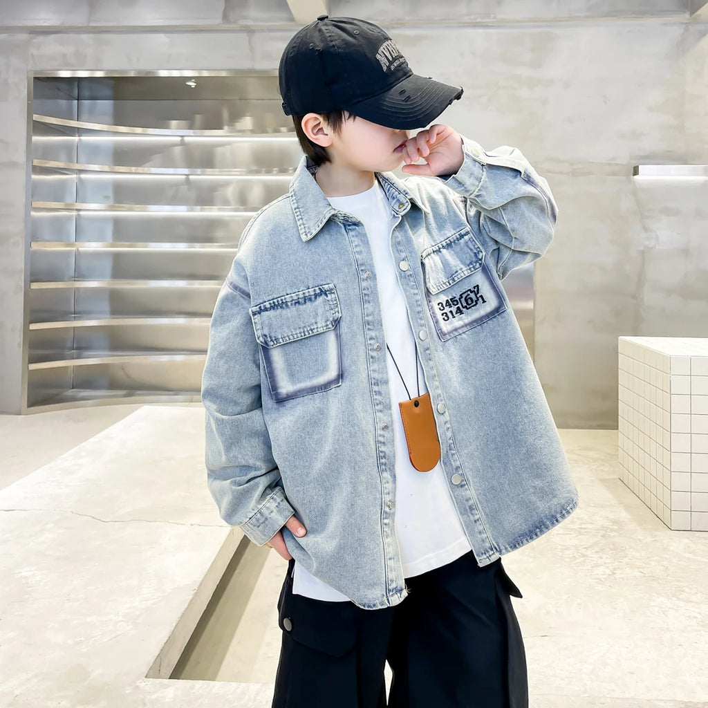 Nouvelle veste en jean pour garçon, collection printemps-automne, vêtements décontractés, coupe ample, tailles 5 à 14 ans