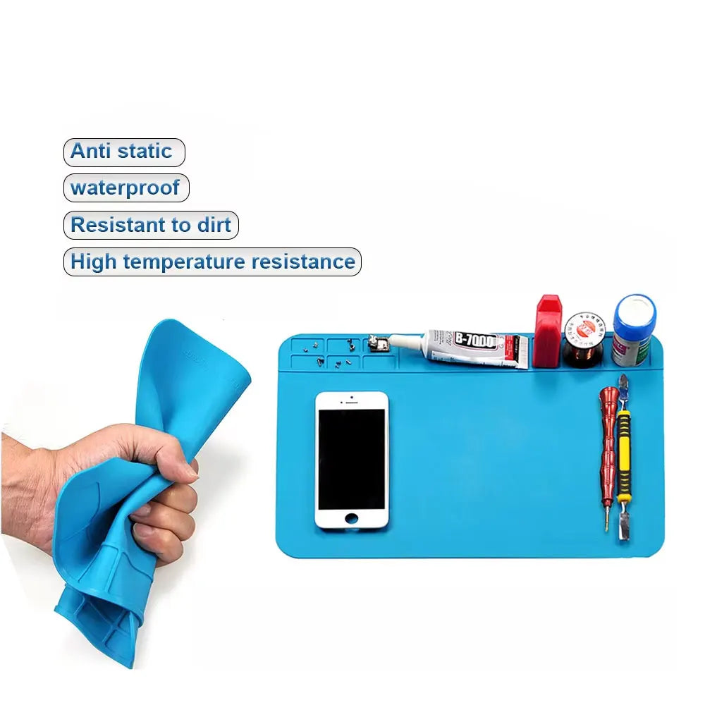 Ansiki 300x200mm Tampon de travail de soudage de réparation Tampon en silicone résistant aux hautes températures ESD antistatique étanche pour kit d'outils de réparation