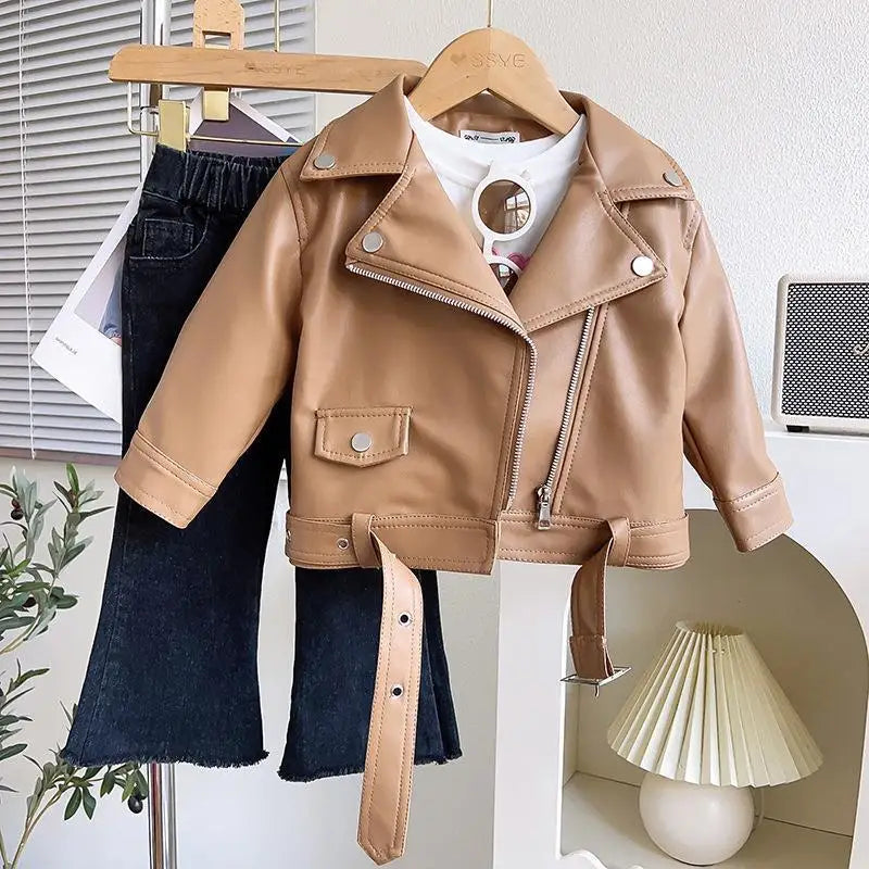 Vestes en cuir pour garçons et filles de 1 à 8 ans, manteaux classiques à mouche, vêtements d'extérieur à la mode pour bébés filles, printemps-automne
