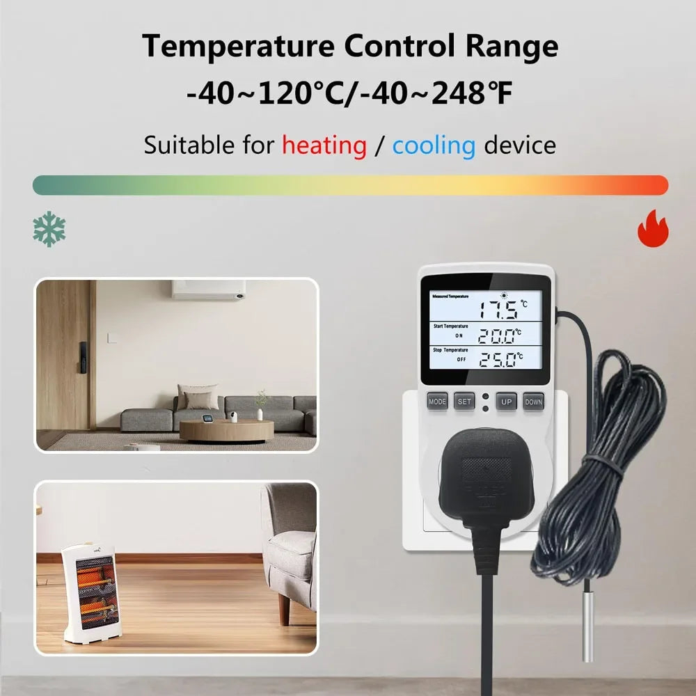 EU Plug Digital Temperature Controller Timer Socket Thermostat With Timer Switch Cooling Heating Temperature Sensor