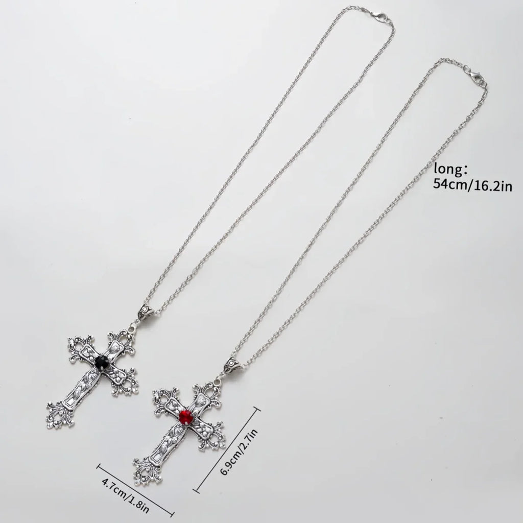 Colliers Punk avec pendentif grande croix en cristal pour femmes et hommes, gothique, chaîne de clavicule irrégulière, bijoux esthétiques
