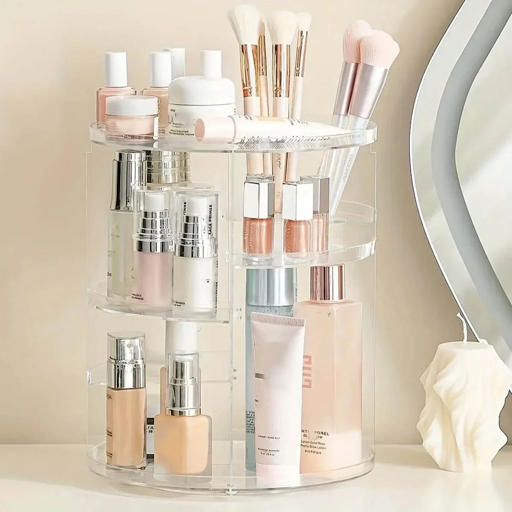 Clear Makeup Organizer with 360° Rotation - Spinning Countertop Holder Shelf, Bathroom/Cosmetics Storage Essential