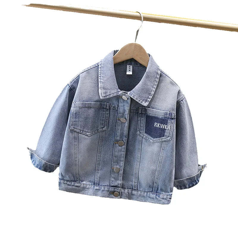 Nouvelle veste en jean décontractée pour bébé enfant avec poche, style classique, pour petit garçon. Tenues vintage avec veste en jean bleue
