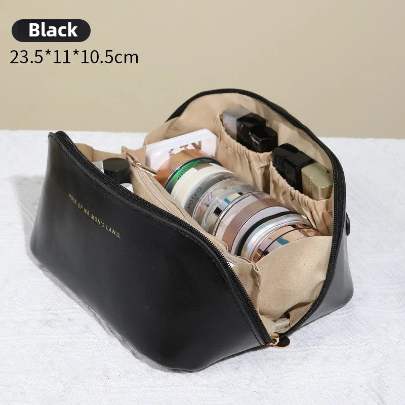 Sac à cosmétiques de grande capacité, sac de rangement de cosmétiques, trousse de toilette de voyage Portable en cuir PU, sac à cosmétiques pour femmes, organisateur de produits de toilette
