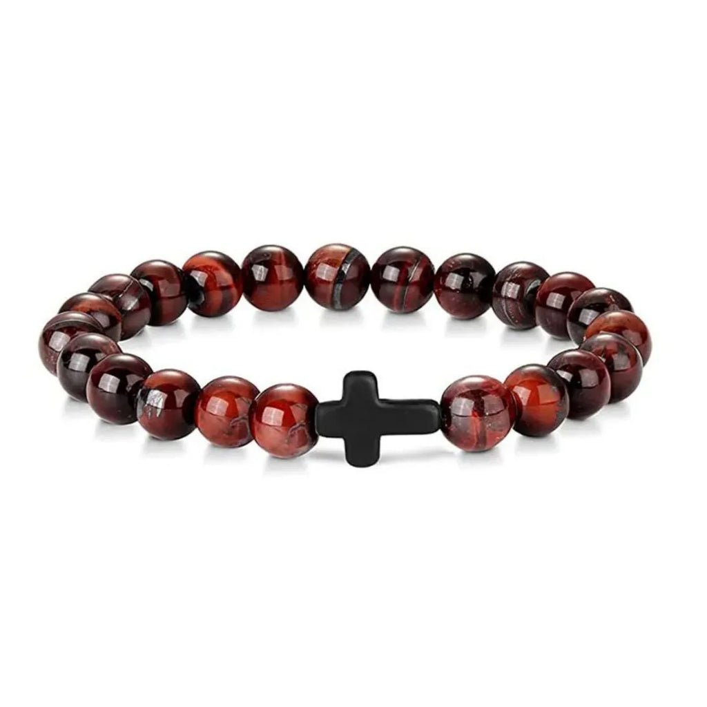 Prière hommes pierre naturelle perles de bois chapelet hématite croix Bracelets Onyx méditation Bracelet femmes Yoga bijoux Homme Pulsera