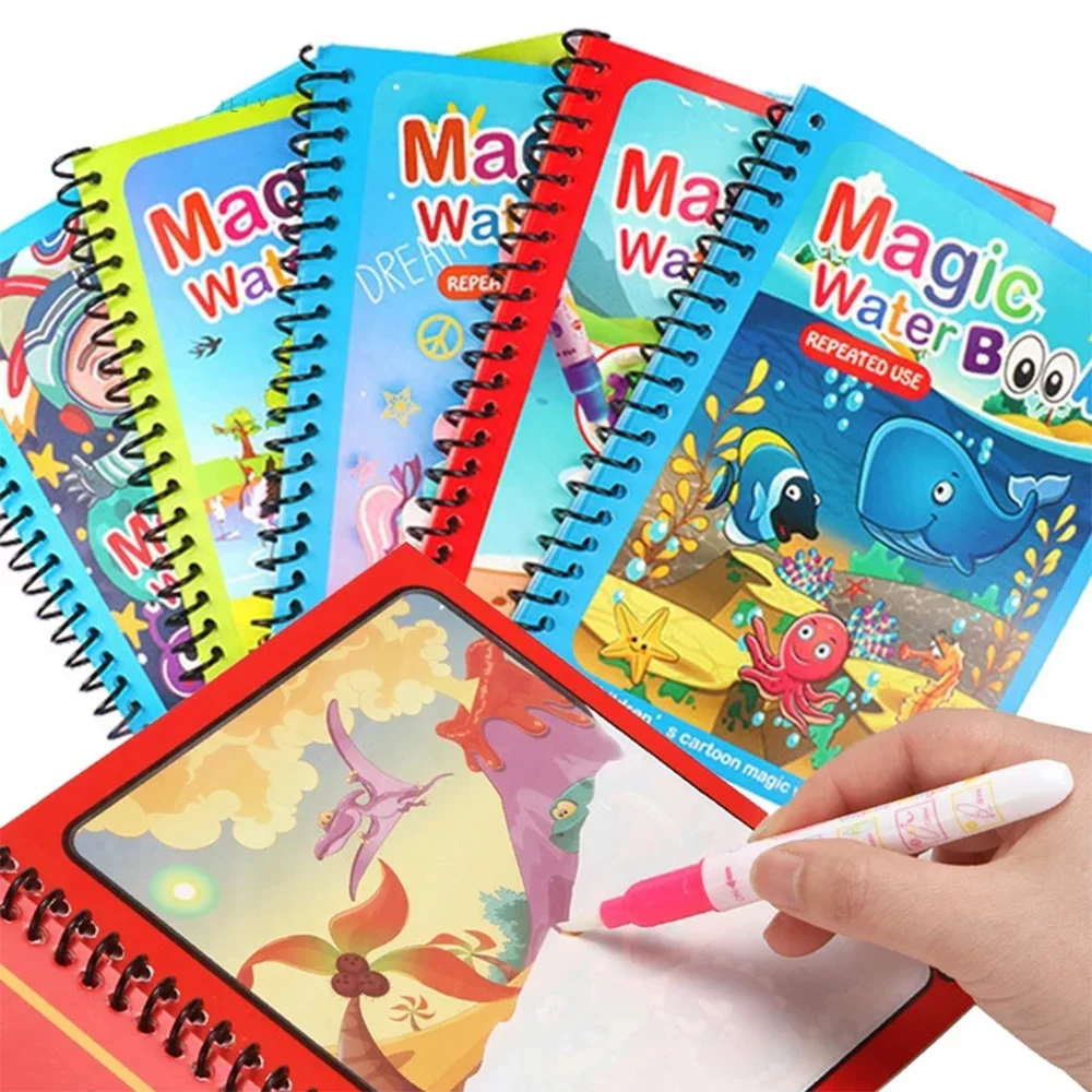 Carnet de dessin à l'eau réutilisable 1P - Bloc de peinture magique sans dégâts avec stylo à eau rechargeable