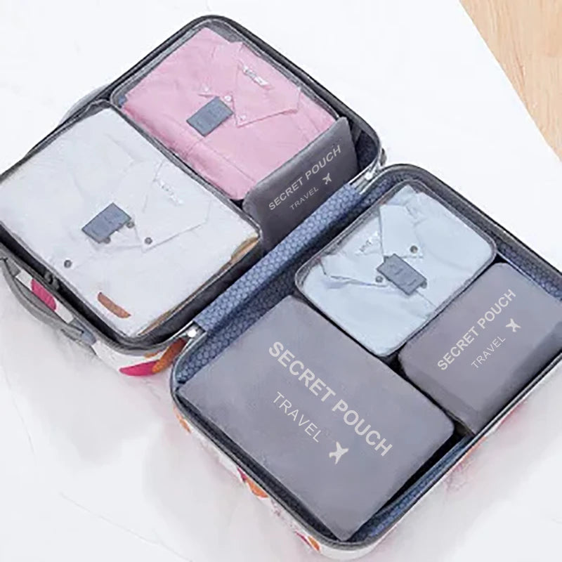 6 pièces/ensemble rose/bleu/gris sac de rangement de voyage grande capacité étanche bagages vêtements sous-vêtements sac de rangement sac avec fermeture éclair
