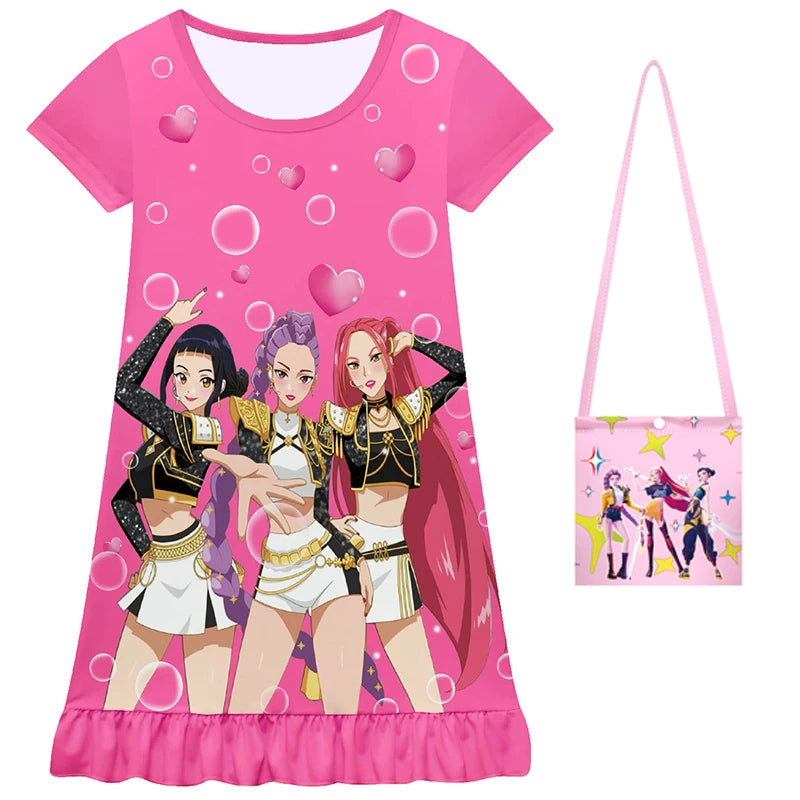 Pyjamas d'été pour enfants Kpop Demon Hunters, robe Zoey, robe de princesse, vêtements de nuit pour filles, pyjamas de fête