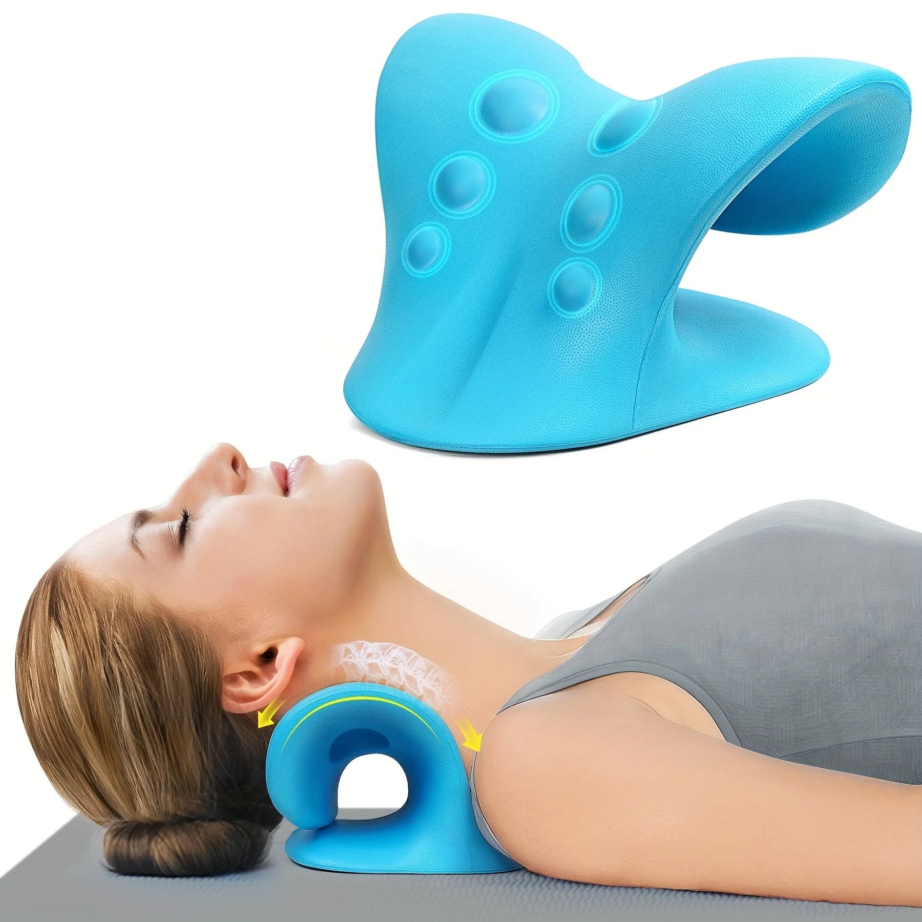 Dispositif de relaxation pour la nuque et les épaules Eva, appareil de traction cervicale en forme de C, pour un meilleur alignement de la colonne vertébrale, oreiller de massage et d'étirement chiropratique