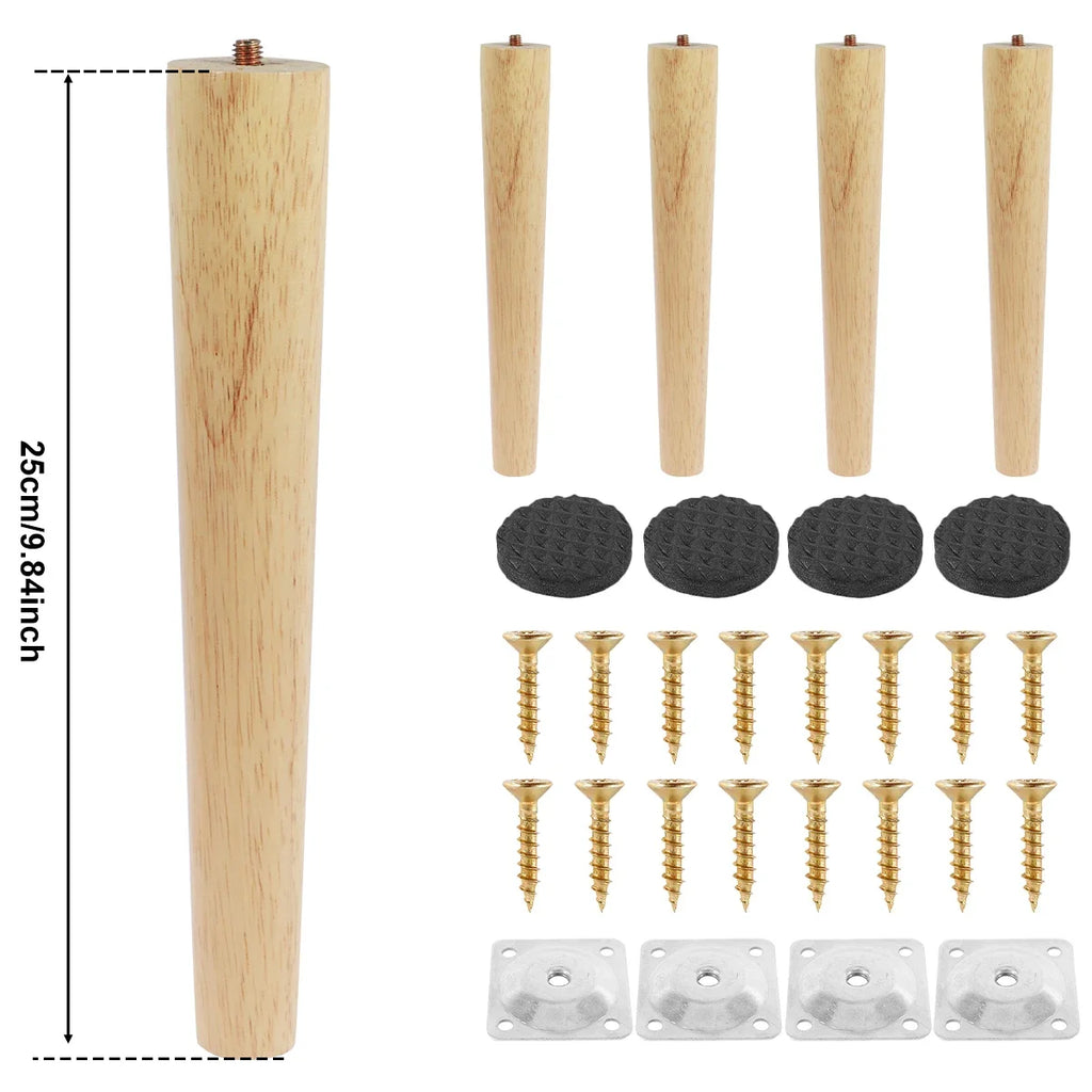 Lot de 4 pieds de meubles en bois massif, pieds de table obliques/droits, pieds de chaise antidérapants, pieds de rechange inclinés