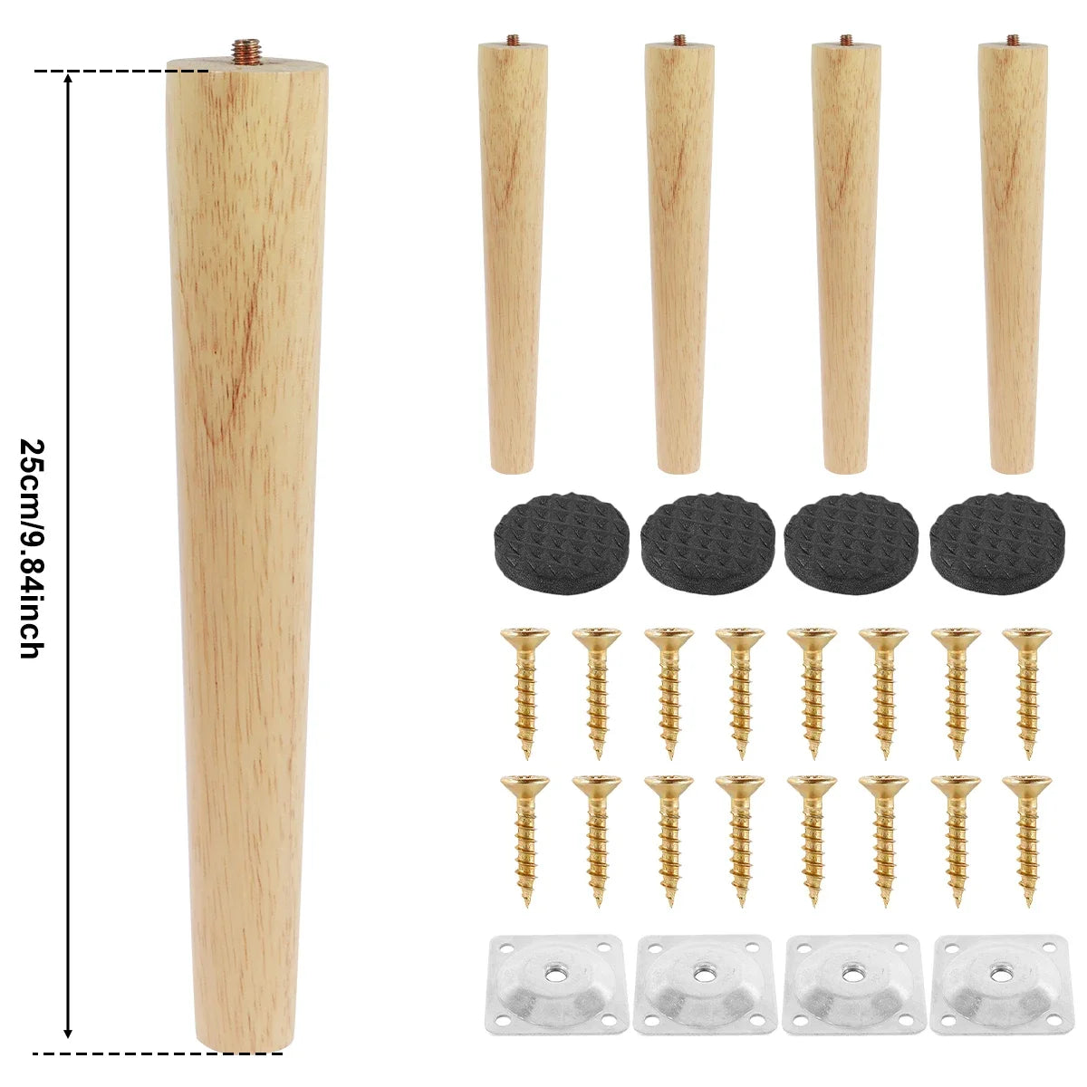 Lot de 4 pieds de meubles en bois massif, pieds de table obliques/droits, pieds de chaise antidérapants, pieds de rechange inclinés