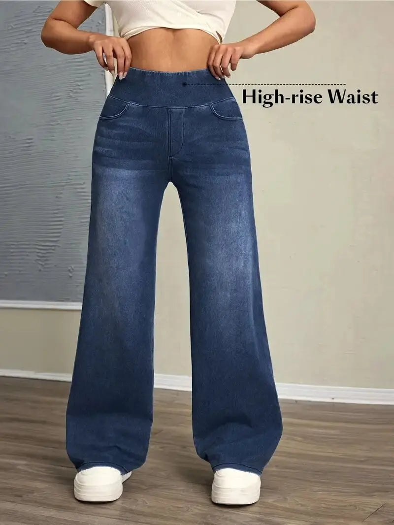 Jean taille élastique pour femme, pantalon à jambes droites, ample, extensible, tendance, confortable, polyvalent, transfrontalier, nouvelle collection
