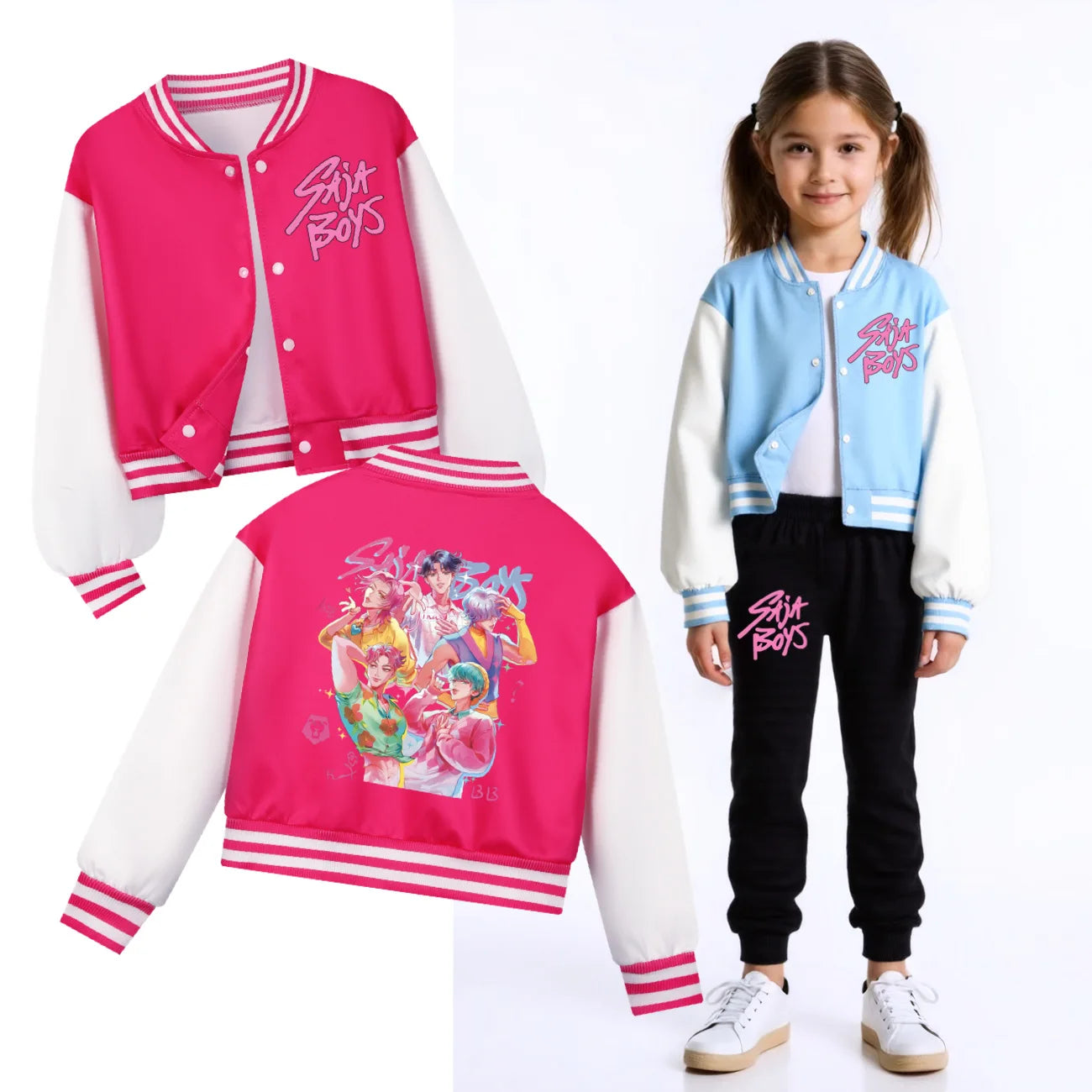 Vêtements pour enfants KPop Demon Hunters Huntrix SAJABOYS - Uniforme de baseball pour garçons - Printemps/Automne - Sweat à capuche décontracté pour bébés et filles - Costume pour enfants