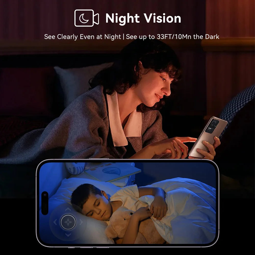 Caméra IP Wi-Fi 2,4 GHz/5 GHz pour maison connectée avec suivi automatique, vision nocturne 1080p, vidéosurveillance sans fil, compatible avec l'application OK pour la sécurité des bébés
