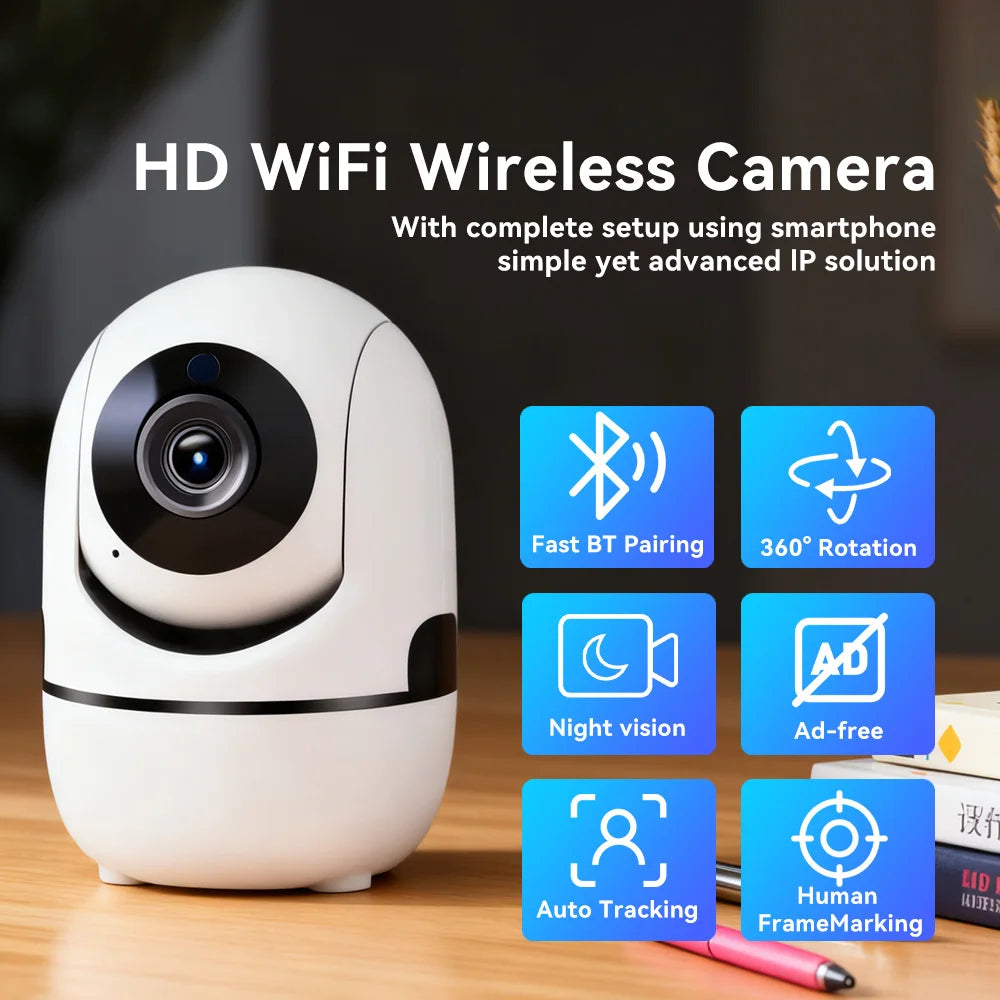 Caméra IP Wi-Fi 2,4 GHz/5 GHz pour maison connectée avec suivi automatique, vision nocturne 1080p, vidéosurveillance sans fil, compatible avec l'application OK pour la sécurité des bébés