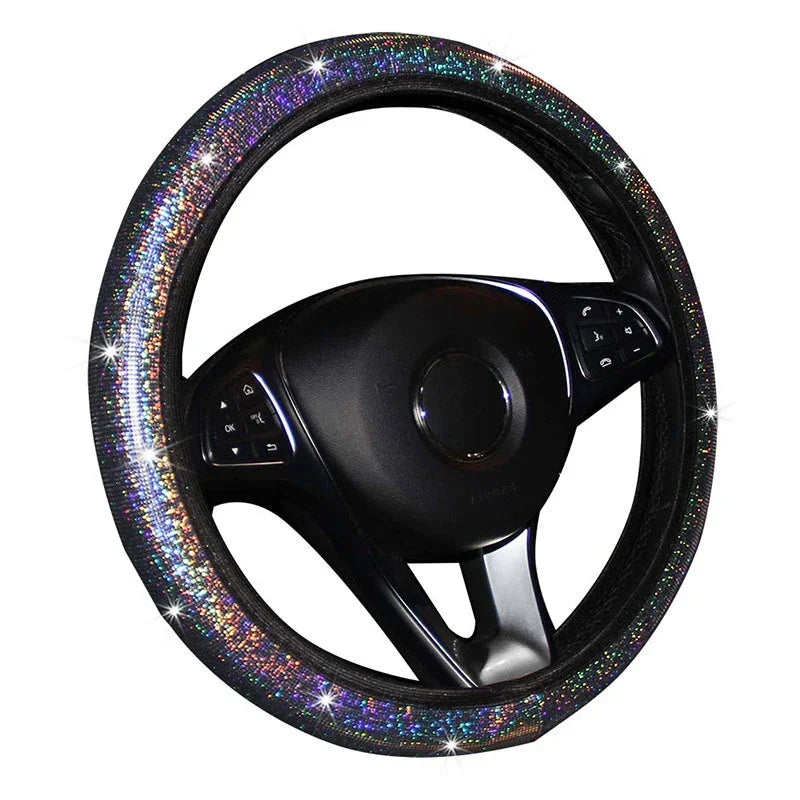 Housse de volant de voiture universelle 37/38cm, housse de poignée élastique, diamant bronzant coloré, accessoires de volant scintillants