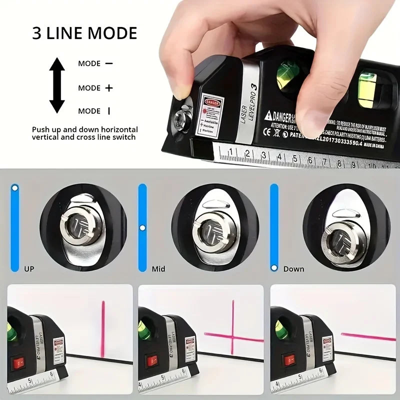 HOMEFISH outil de niveau Laser facile à utiliser, Kit de niveau Laser polyvalent, ligne transversale Standard, règle de ruban à mesurer de 8 pieds