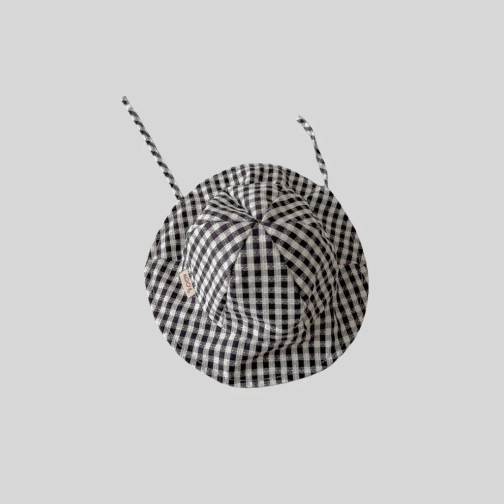 Chapeau bob à carreaux style Instagram pour bébé, idéal pour le printemps et l'été, avec bord fin et large, protection solaire et sangle ajustable
