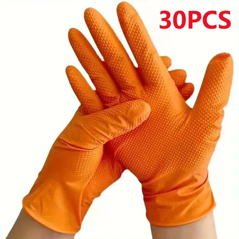 Gants jetables industriels en nitrile orange résistant 8 mil avec grip texturé en losange pour la sécurité des mécaniciens et le travail