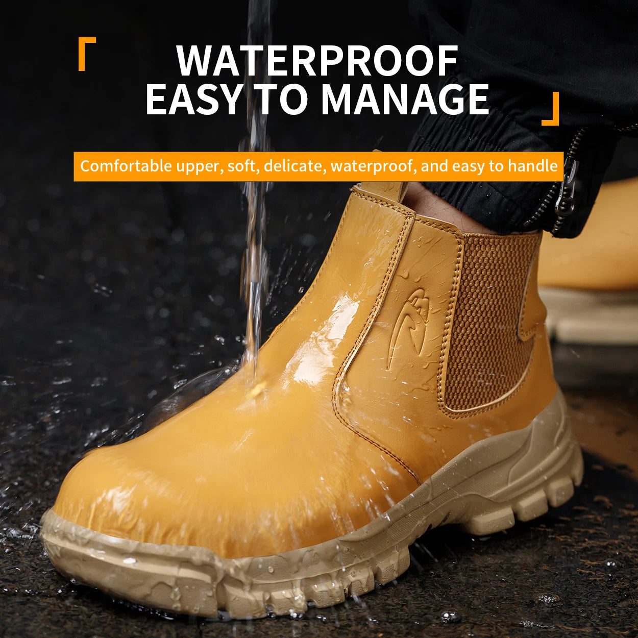 Chaussures de sécurité imperméables pour hommes, bottes en cuir à embout d'acier, chaussures de chantier indestructibles, baskets marron