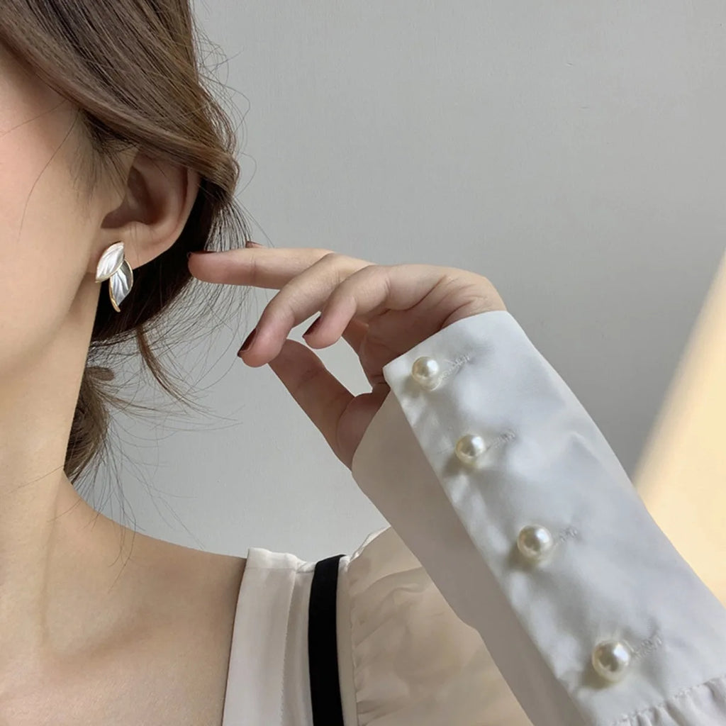 Boucles d'oreilles simples rétro bleu blanc feuille, Design haut de gamme, Style forêt, à la mode, couleurs claires, femmes élégantes