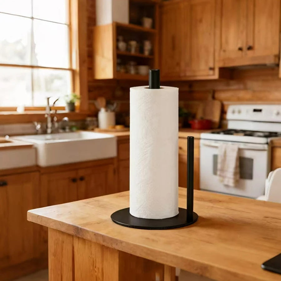 Porte-rouleau de cuisine en acier inoxydable avec base lestée - Organisateur de comptoir robuste et peu encombrant pour essuie-tout