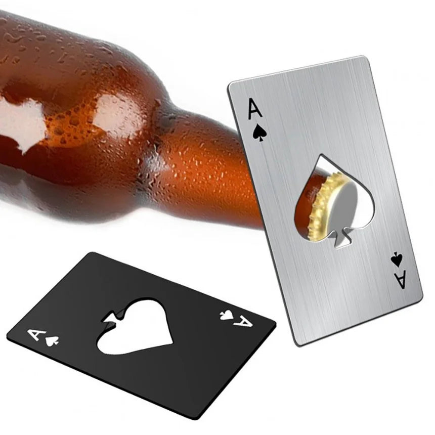 Ouvre-bouteille/boîte créatif en forme de poker, en acier inoxydable, format carte de crédit, idéal pour les bars, restaurants et brasseries. Cadeau idéal.