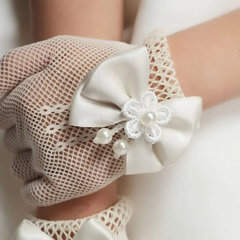 Gants de princesse tendance pour mariage, en maille, pour soirée, accessoires de fête pour enfants, avec un nœud d'anniversaire, gants de performance pour