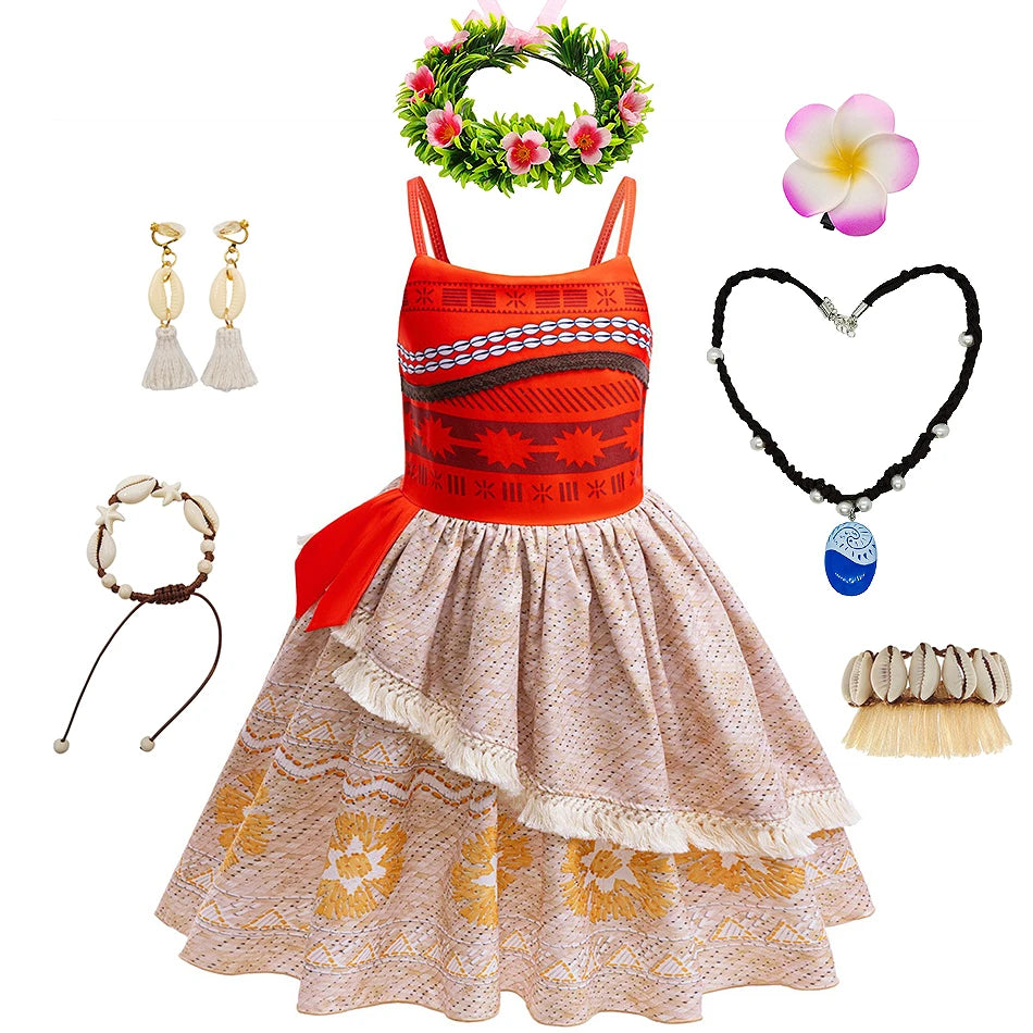 Robe de princesse Disney Moana Vaiana, Costume Cosplay sans manches, vêtements de fête d'anniversaire d'halloween pour enfants, tenues de carnaval