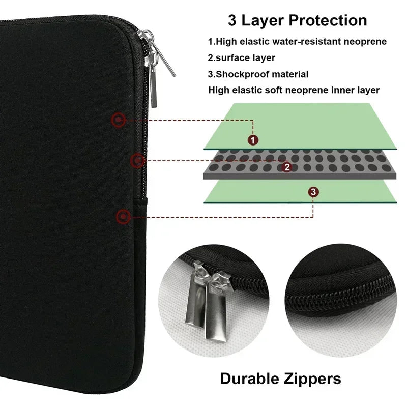 Housse souple pour ordinateur portable 11-15,6 pouces, idéale pour le bureau, les voyages et les affaires. Compatible avec Macbook Air Pro, Xiaomi, Lenovo, HP et Dell.