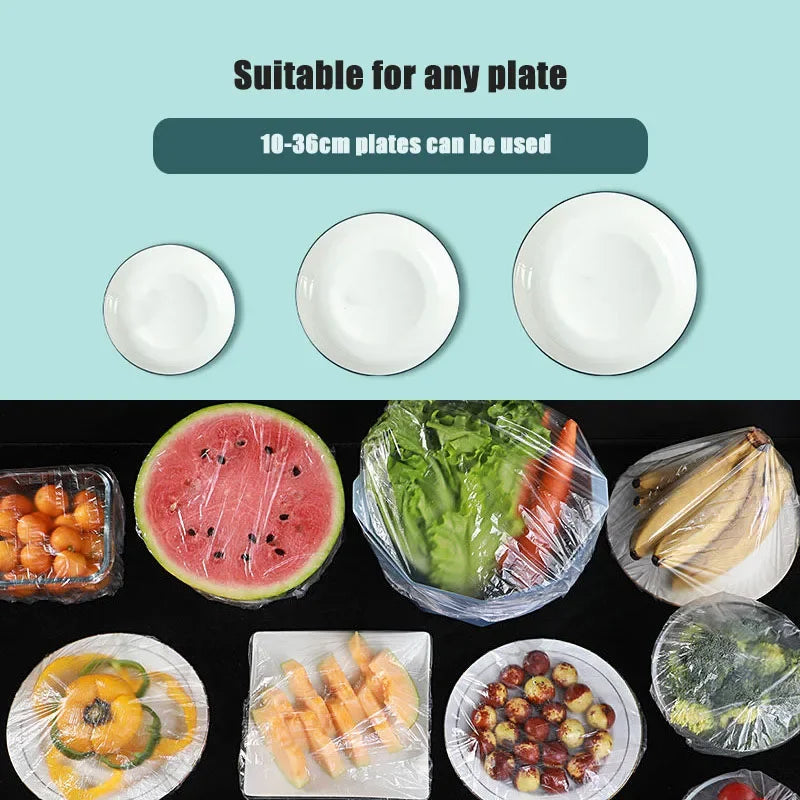 100 couvercles alimentaires élastiques, couvercles jetables en plastique pour bols de fruits et légumes, emballages fraîcheur