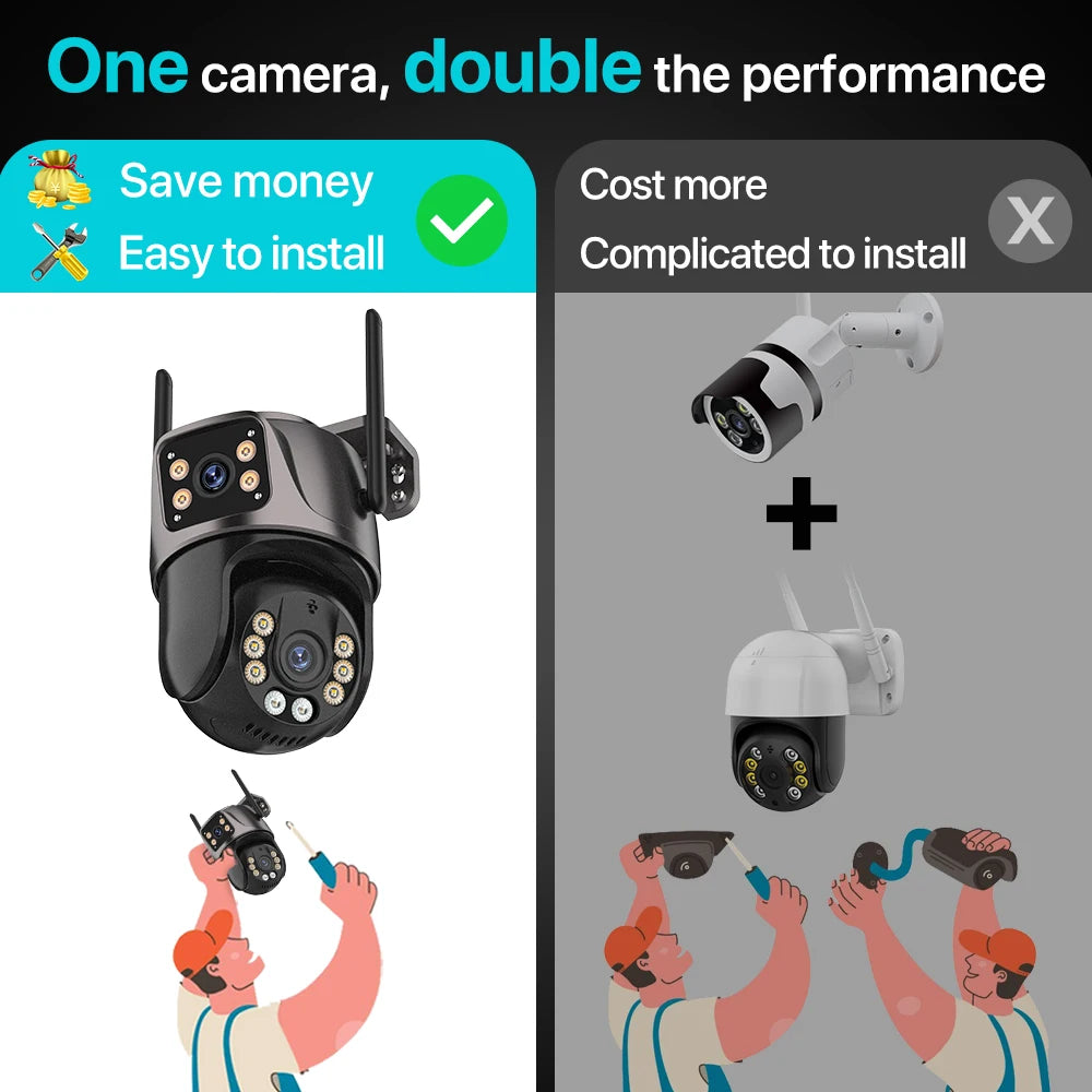 4K 8MP HD Wifi PTZ caméra extérieure 4MP double objectif double écran AI suivi automatique caméra IP CCTV Audio Surveillance vidéo P2P iCSee