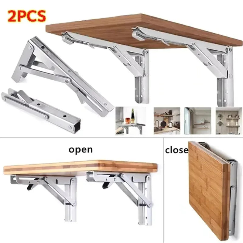 Support d'étagère triangulaire pliable robuste (lot de 2) en acier inoxydable, fixation murale ou sur table ou établi.