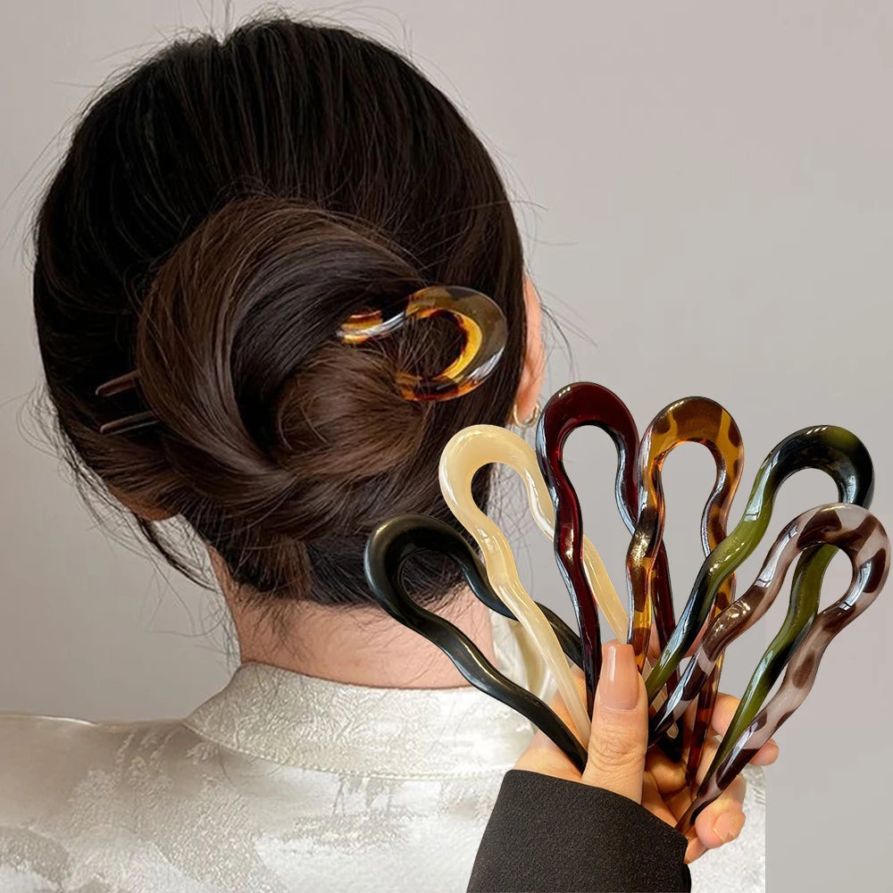Fourchette à cheveux en forme de U, épingle à cheveux en acétate acrylique écaille de tortue, accessoire de coiffure géométrique pour femmes et filles