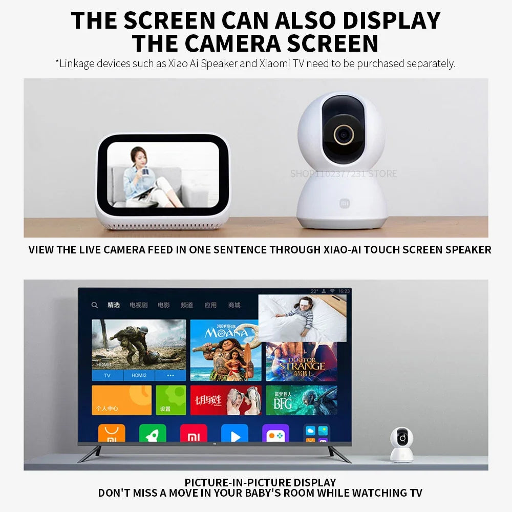 Caméra de sécurité connectée Xiaomi 360° Mi PTZ 2K Webcam 1296P 3 mégapixels avec détection humaine par IA et vision nocturne (version chinoise)